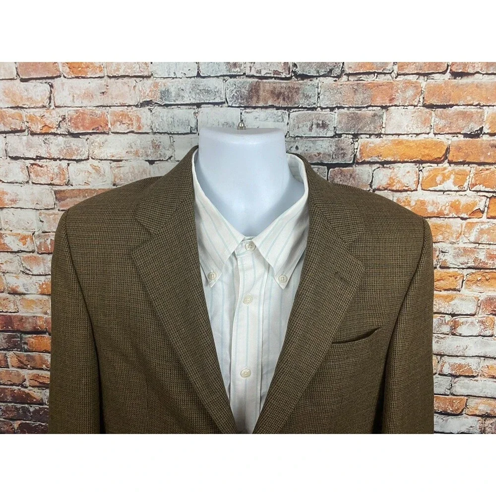 Ralph Lauren Lambs Wool Sports Coat Jacket Brown Windowpayne 39 Regular